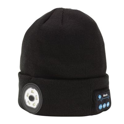 Smart Wireless Rechargeable Beanie with LED Head Torch and USB Charging Cable, black, One Size