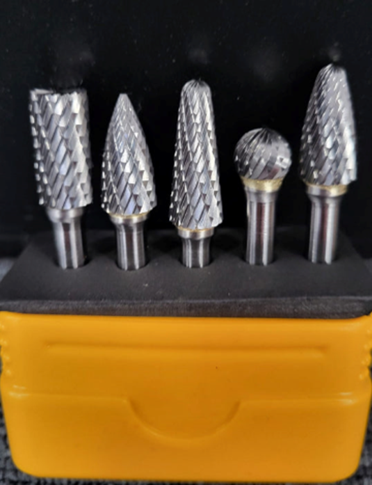 Hard Metal Carbide Burr Set, 5 Piece Set 6mm Spindle