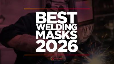 featured image for best welding masks 2026, with a welding helmet in the background