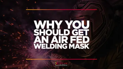 featured image for an article on why you should get an air fed welding mask, with an air fed welding mask in the background.