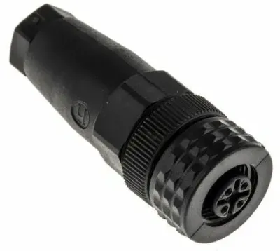 M12 Female Cable Mount Connector, 4 Pole Socket