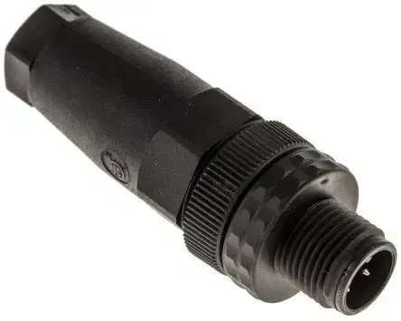 M12 Male Cable Mount Connector, 4 Pole Plug