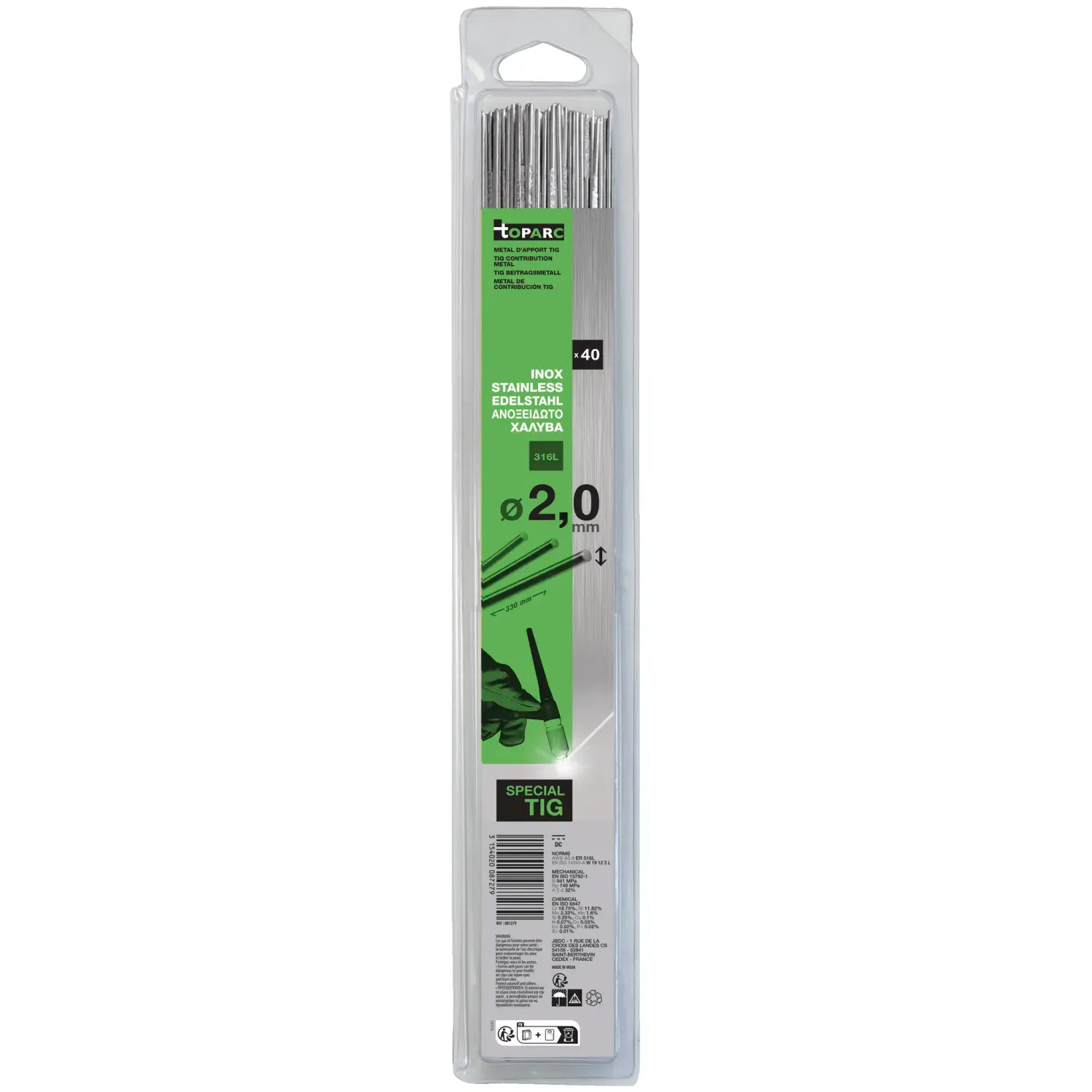 TIG FILLER RODS (x40) - STAINLESS STEEL (316L) Ø2.0 - 330mm (BLISTER)