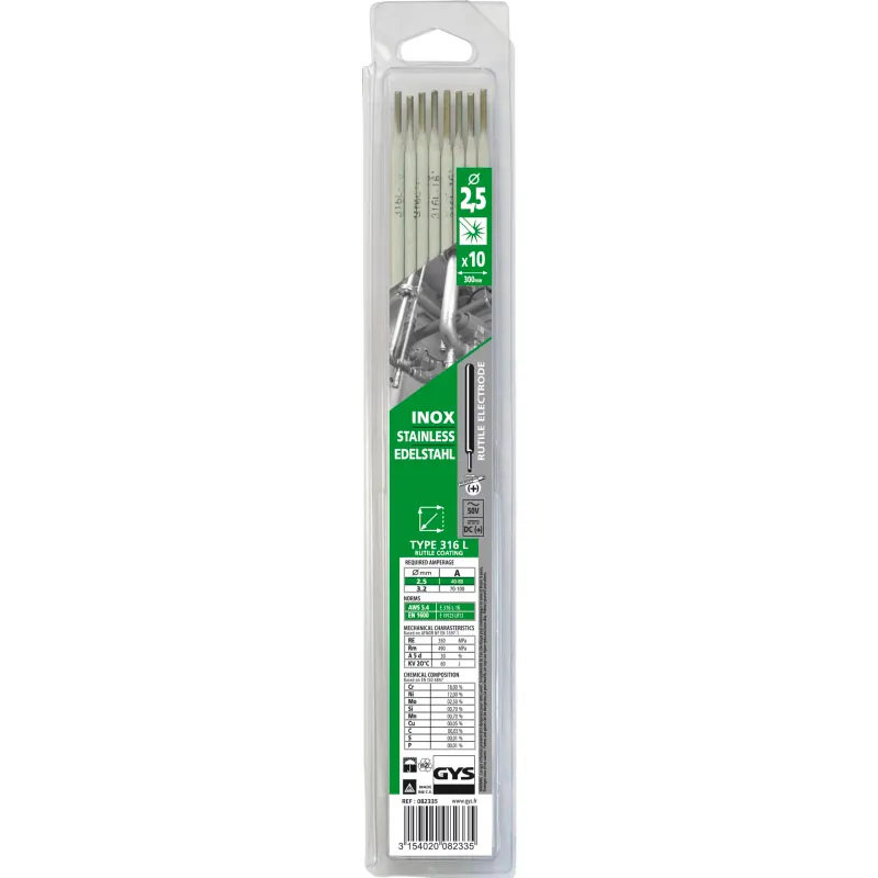 10 STAINLESS STEEL ELECTRODES - 316L - Ø2.5 (BLISTER)