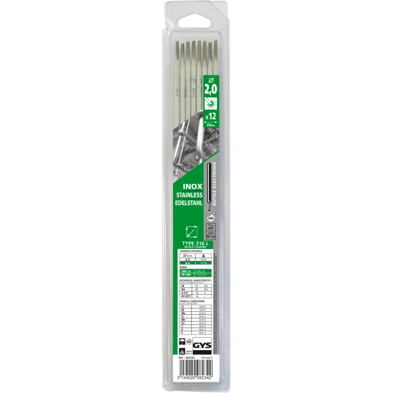 12 STAINLESS STEEL ELECTRODES 316L Ø2.0 - BLISTER