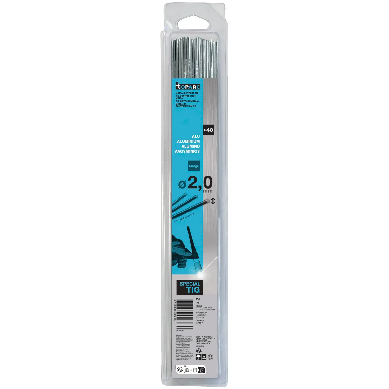 40 TIG FILLER RODS - ALU (AlMg5) Ø2.0 - 330mm - Blister