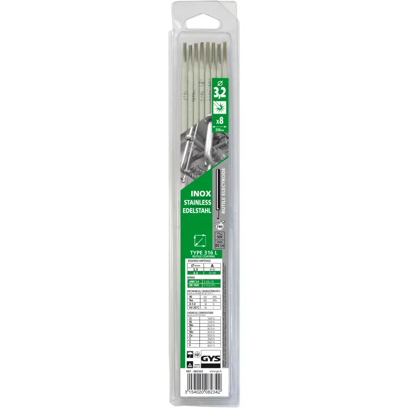 8 STAINLESS STEEL ELECTRODES - 316L - Ø3.2 (BLISTER)