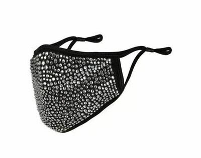 Black Face Mask with Crystal Rhinestones