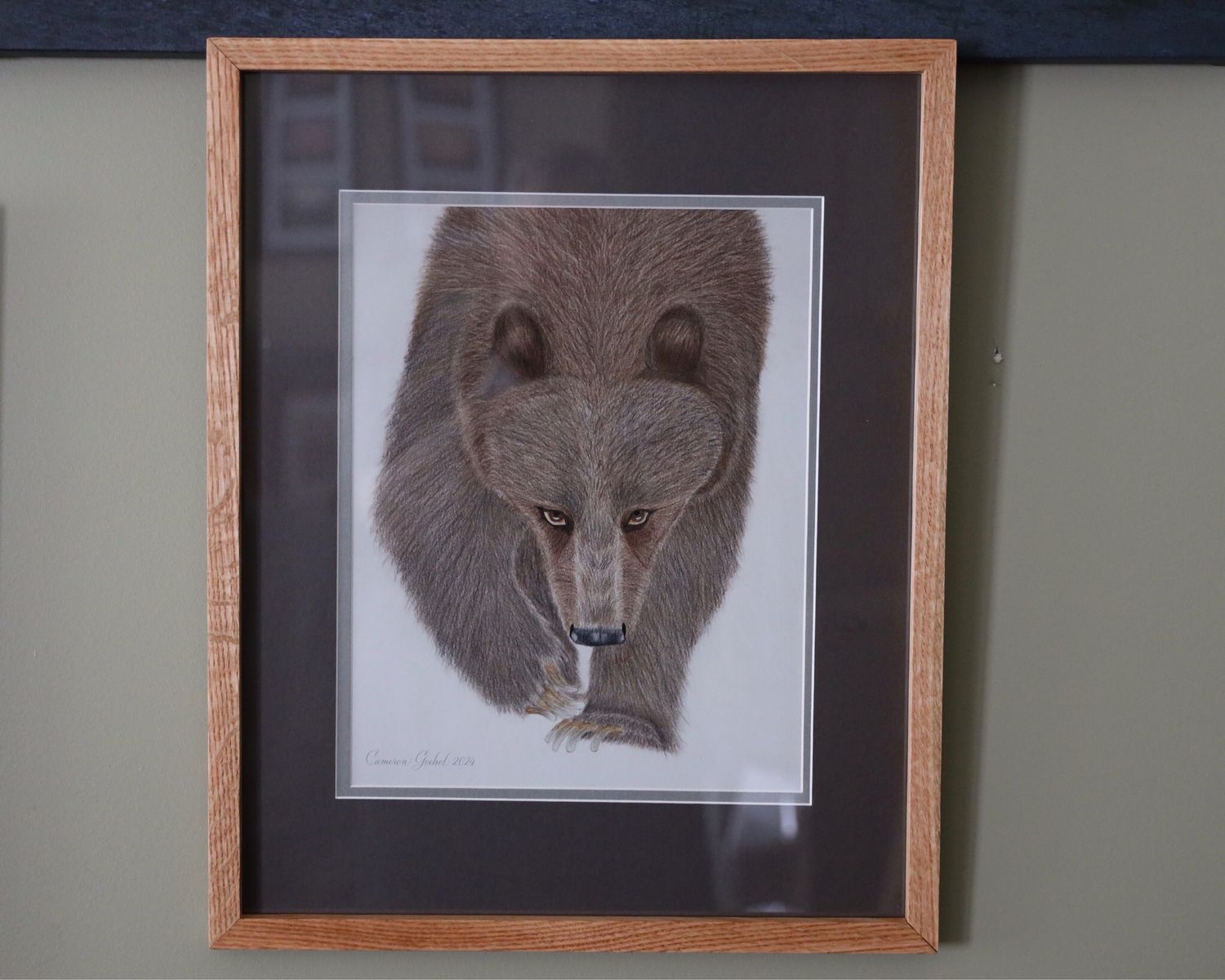 16x20 Young Grizzly Artwork C / W Oak Frame