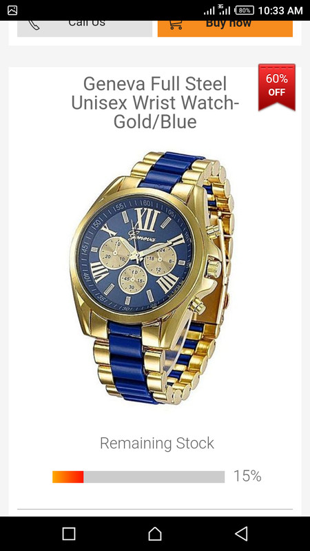Geneva full steel unisex wrist watch in colour (blue and gold)