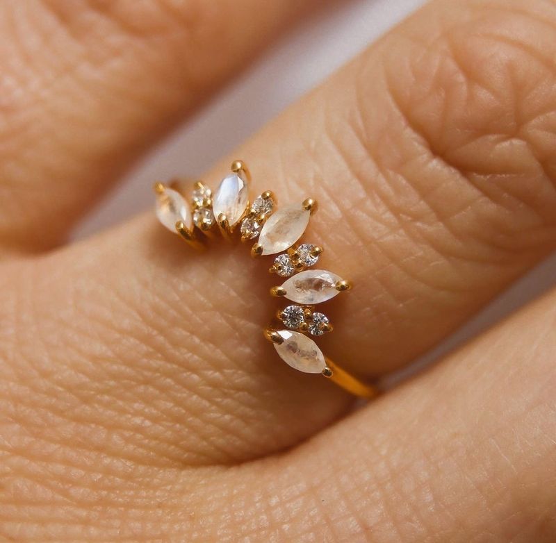 Rainbow Moonstone &amp; Arc Diamond Ring