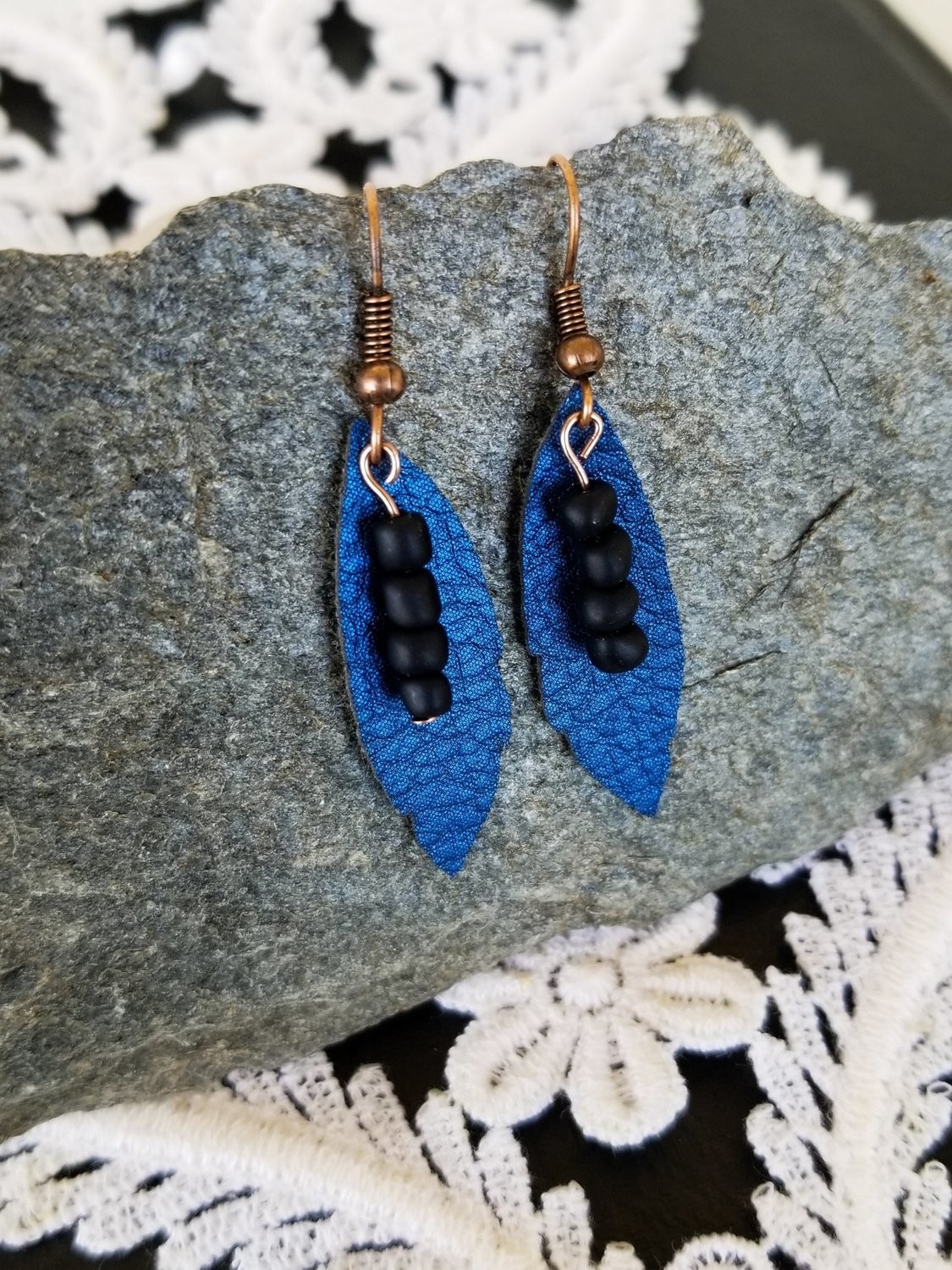 Cobalt and Black Feather Earrings