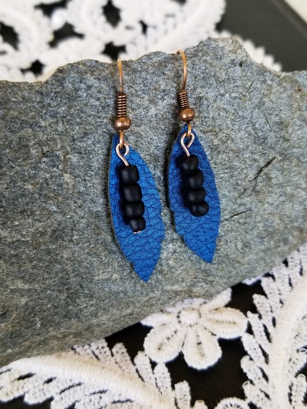 Cobalt and Black Feather Earrings