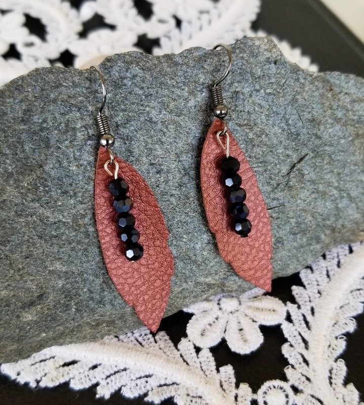 Copper and Navy Blue Feather Earrings