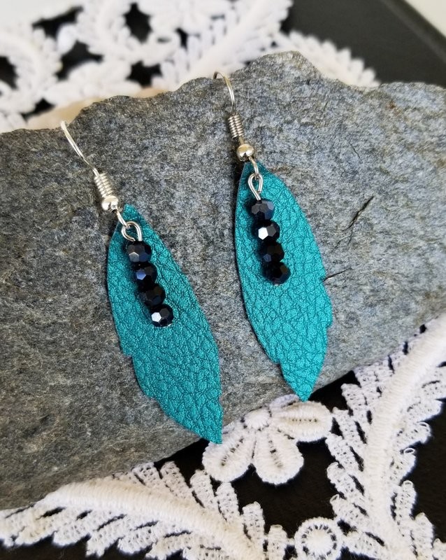 Teal and Navy Feather Earrings