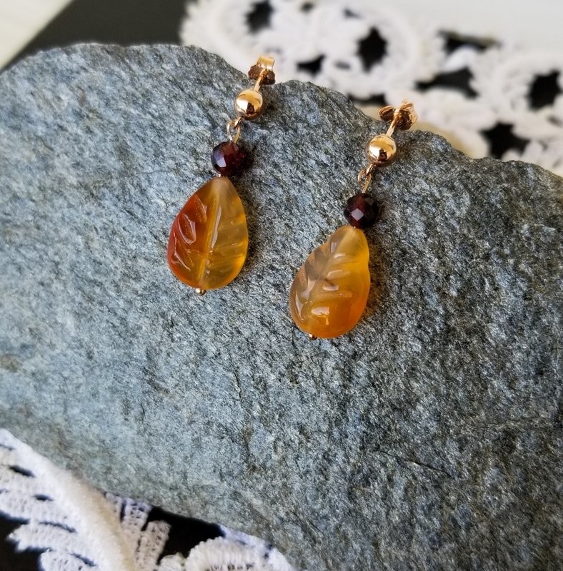 Rose Gold Carnelian and Garnet Earrings
