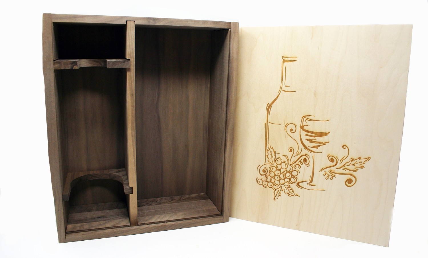 50068 Walnut Wine Box with Maple Front panel with engraving