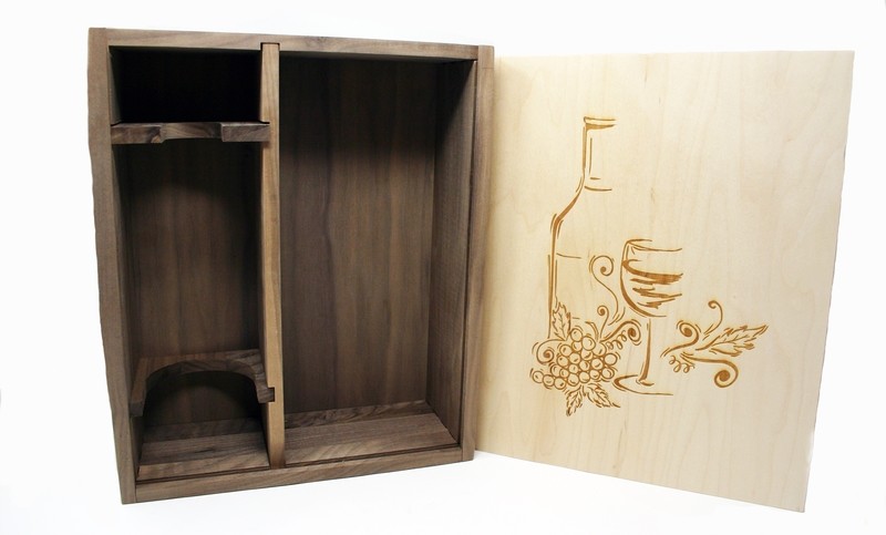50068 Walnut Wine Box with Maple Front panel with engraving