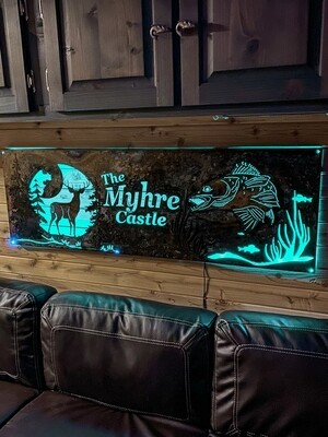 Custom Sign - 3D Framed Lighted - Deer & Walleye