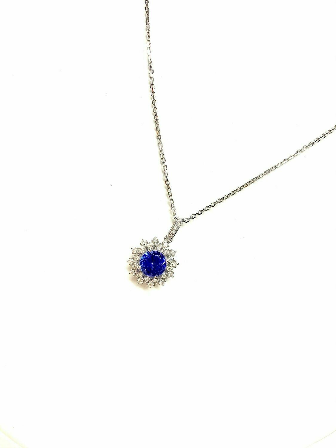 New 18ct White Gold Tanzanite & Diamond Pendant