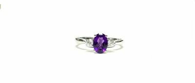 New 9ct White Gold Amethyst & Diamond Ring, UK Size N