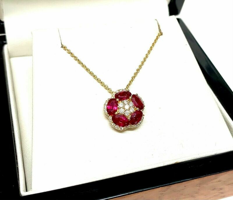 New 18ct Yellow Gold Ruby & Diamond Pendant