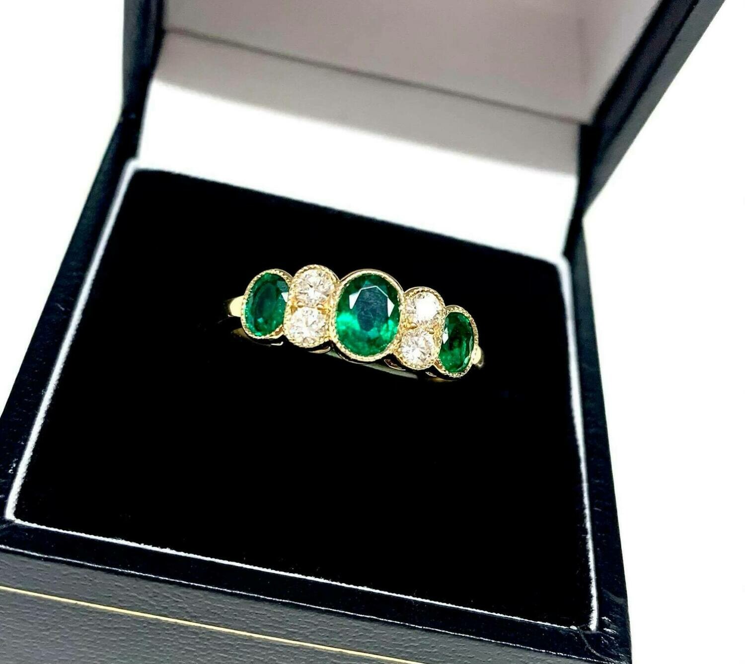 New 18ct Yellow Gold Emerald & Diamond Ring, UK Size N