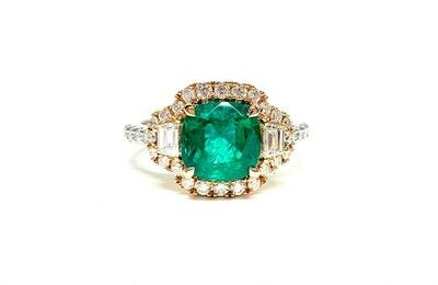 New 18ct White & Rose Gold Emerald & Diamond Ring, UK Size M *ONLY AVAILABLE IN STORE*