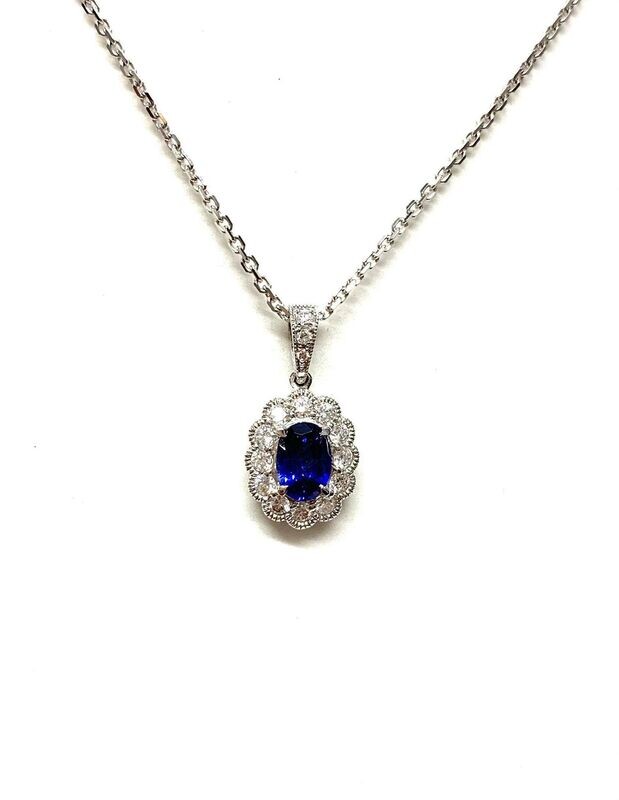 New 18ct White Gold Sapphire & Diamond Pendant