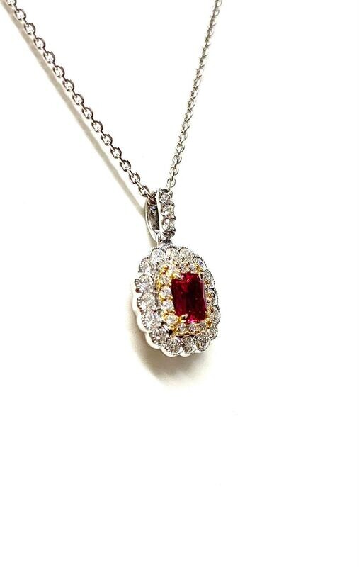 New 18ct White Gold Ruby & Diamond Pendant (9ct White Gold Chain)