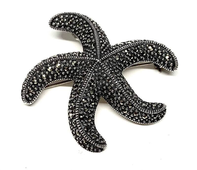 New Silver Marcasite Starfish Bar Brooch