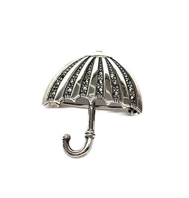 New Silver & Marcasite Umbrella Bar Brooch