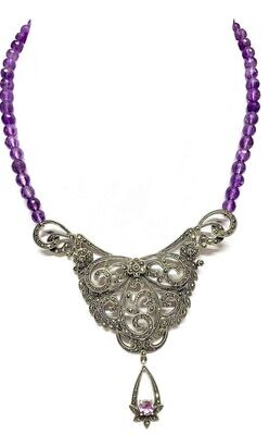 New Silver Marcasite & Amethyst Necklace