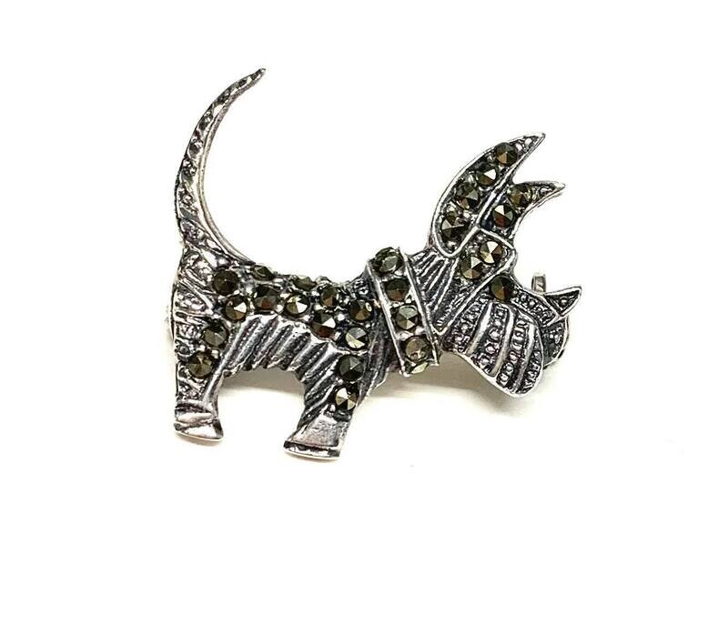 New Silver Marcasite Scottie Dog Bar Brooch