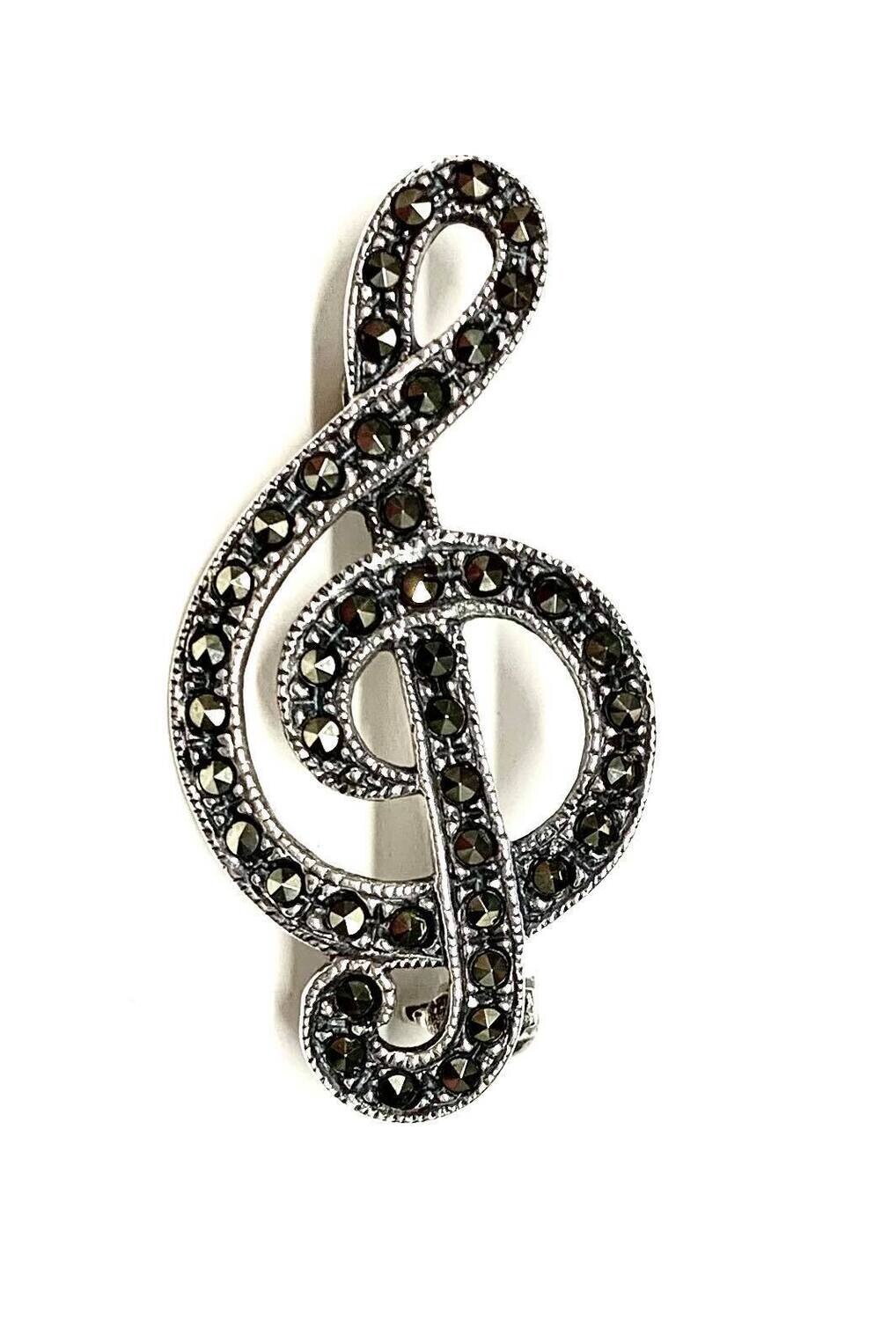 New Silver Treble Clef Bar Brooch