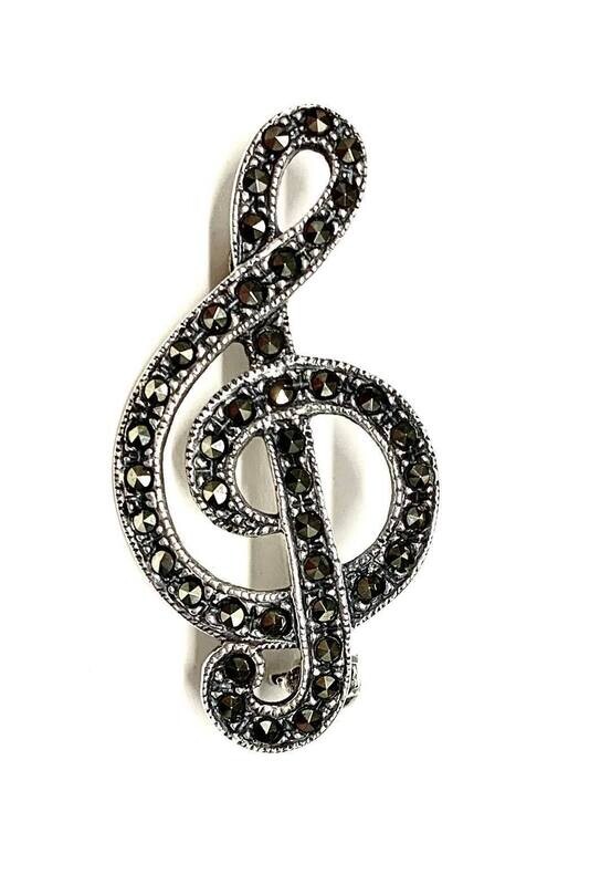New Silver Treble Clef Bar Brooch