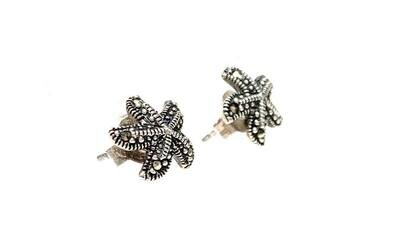 New Silver Marcasite Starfish Stud Earrings