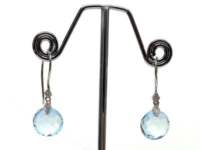 9ct White Gold Blue Topaz & Diamond Drop Earrings