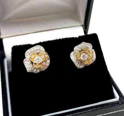 New 18ct White & Yellow Gold Diamond Stud Earrings
