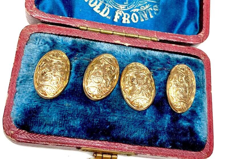 Pre-owned 9ct Rose Gold Engraved Cuff Links