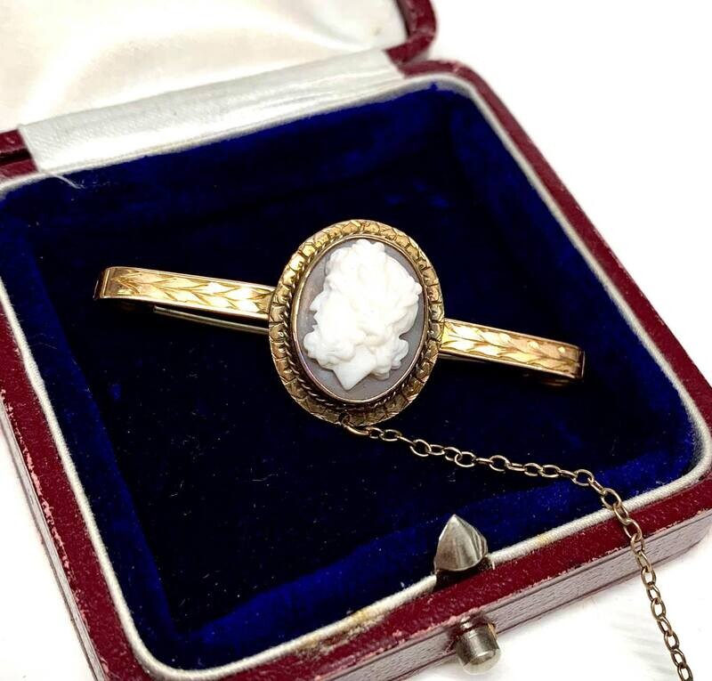 Pre-owned 9ct Yellow Gold Male Head Cameo Bar Brooch