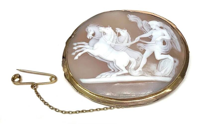 Antique 9ct Yellow Gold Cameo Bar Brooch