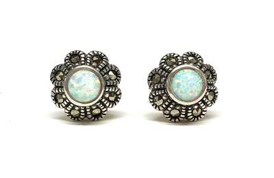 New Silver Marcasite & Gilson Opal Stud Earrings