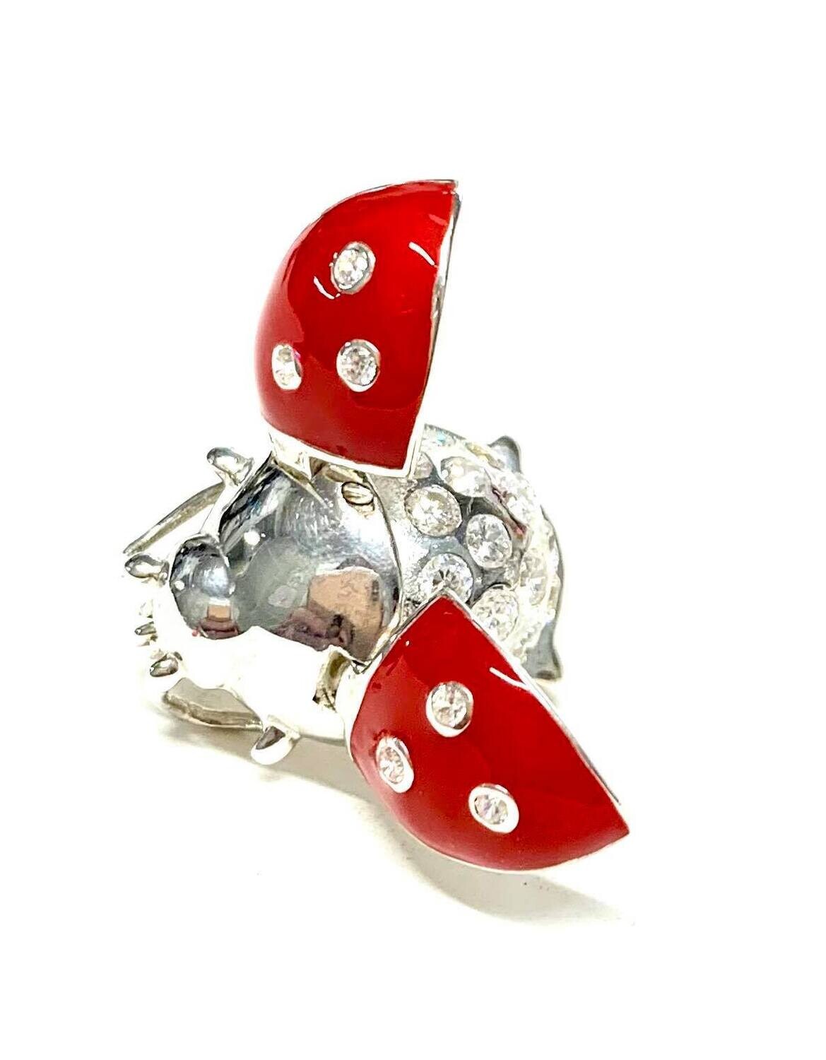 New Silver Enamel and CZ Ladybird Brooch