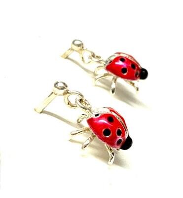 New Silver Enamel Ladybird Earrings