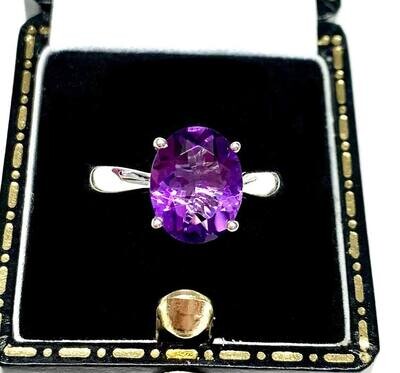 New 9ct White Gold Amethyst Ring, UK Size M