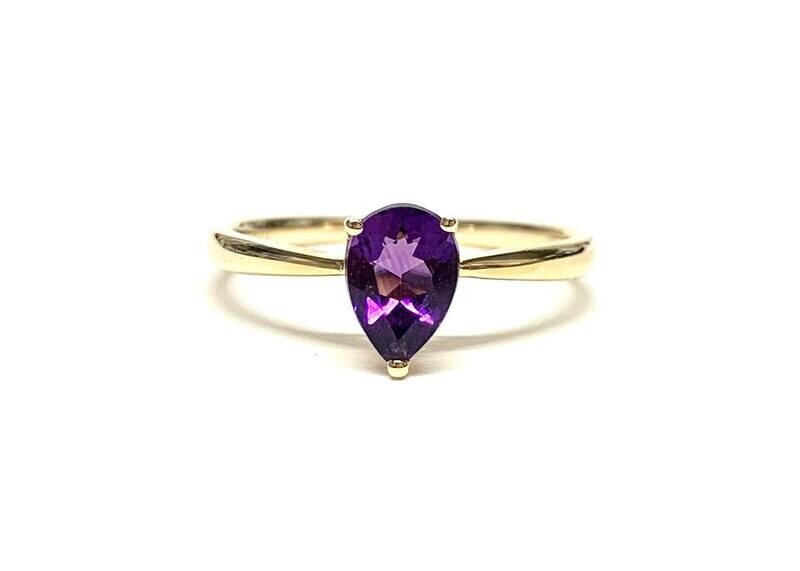 9ct Yellow Gold Amethyst Ring, UK size L