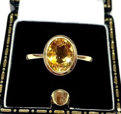 New 9ct Yellow Gold Citrine Ring, UK Size M