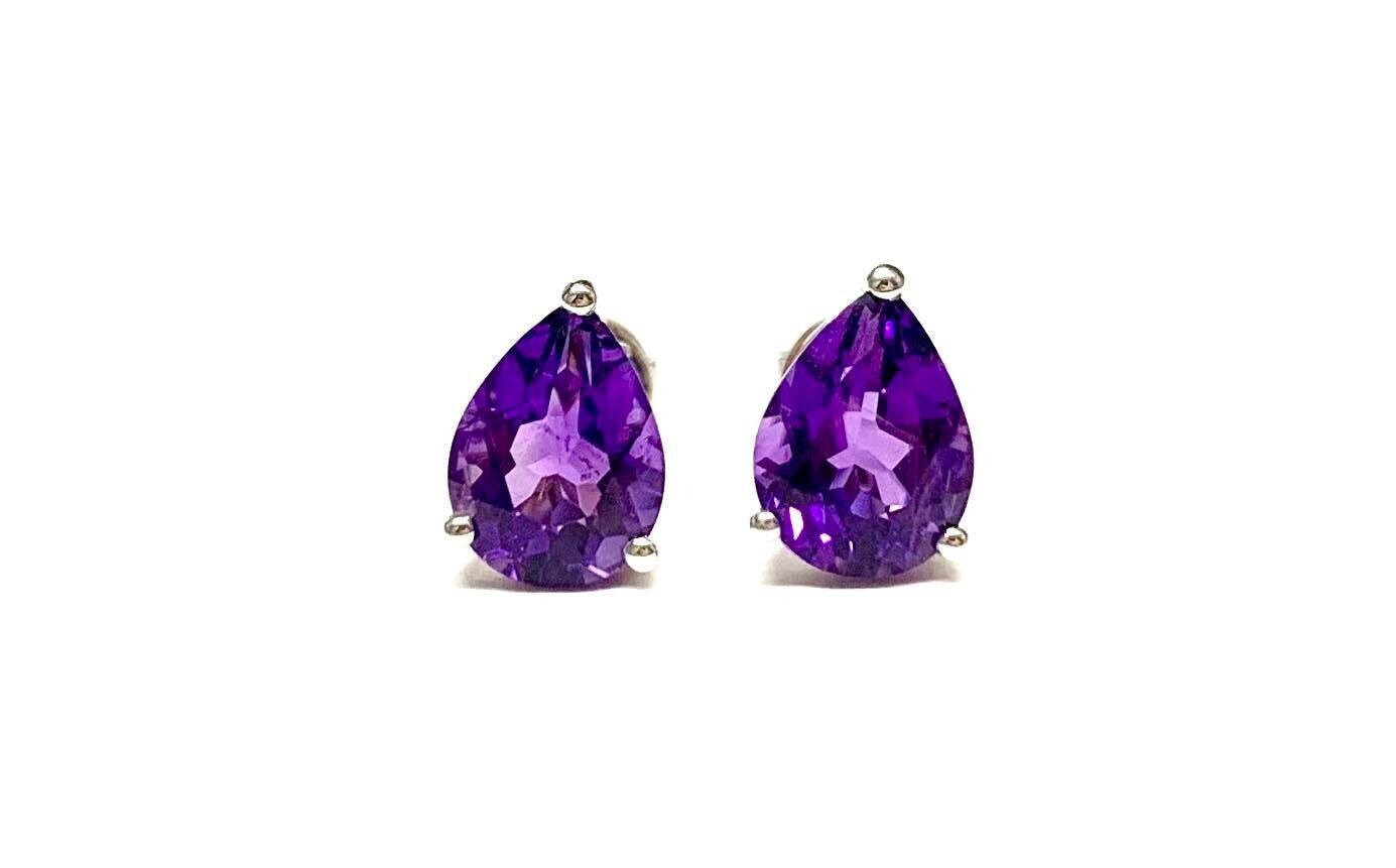 New 9ct White Gold Amethyst Stud Earrings