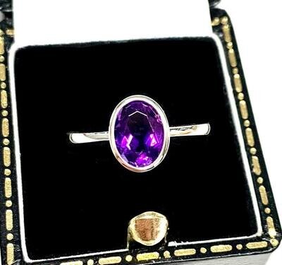 New 9ct White Gold Amethyst Ring, UK Size L